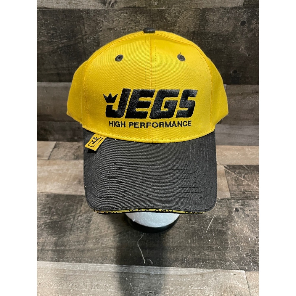 JEGS High Performance Racing Hat Yellow Black Adjustable Baseball Cap Logo Hat